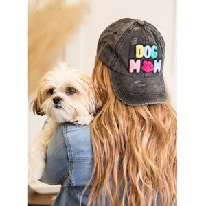 NWT Dog Mom Chenille Patch Distressed Hat Cap - Simply Southern